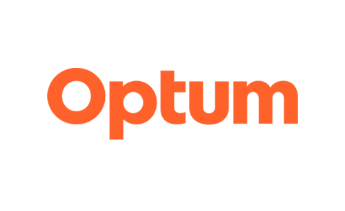 Optum logo in orange text on a black background.