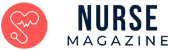 Red stethoscope icon with Nurse Magazine text in navy blue.