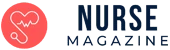 Red stethoscope icon with Nurse Magazine text in navy blue.